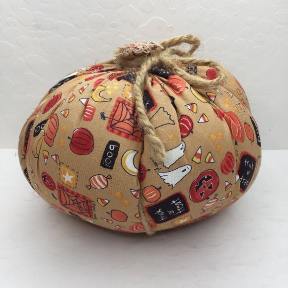 Handmade Halloween Fabric Pumpkins Set 2 Decorative Plush Spooky Twine Accents - Picture 10 of 16
